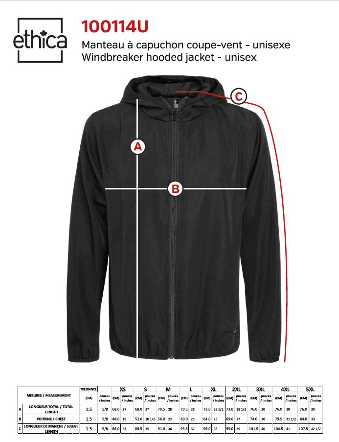 Manteau coupe-vent à capuche – Unisexe